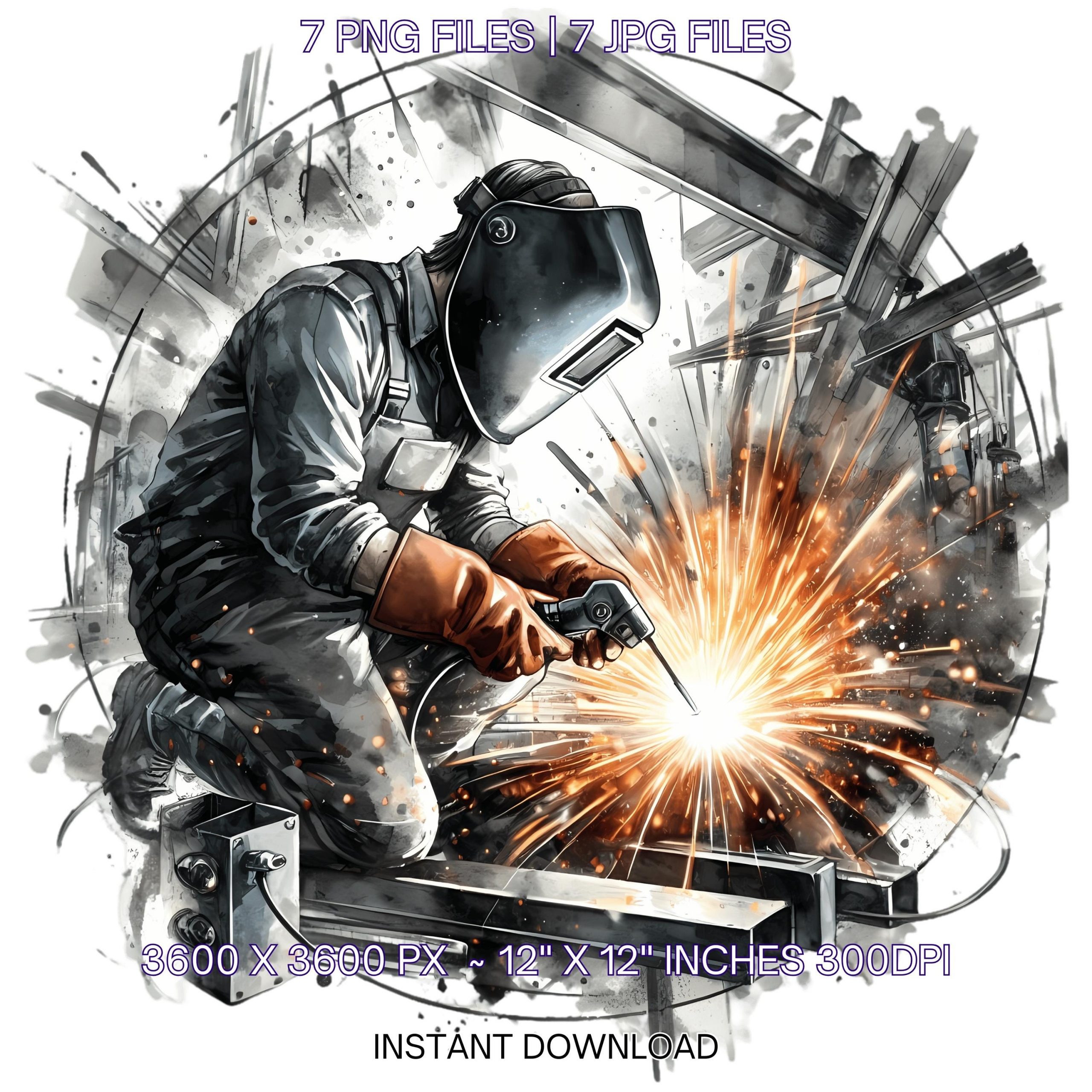 Watercolor Welding PNG Clipart | Iron Worker Welder  | Welding Watercolor Illustration Clipart | Welding Welder 7 PNG – 7 JPG Commercial Use – Instant Digital Download