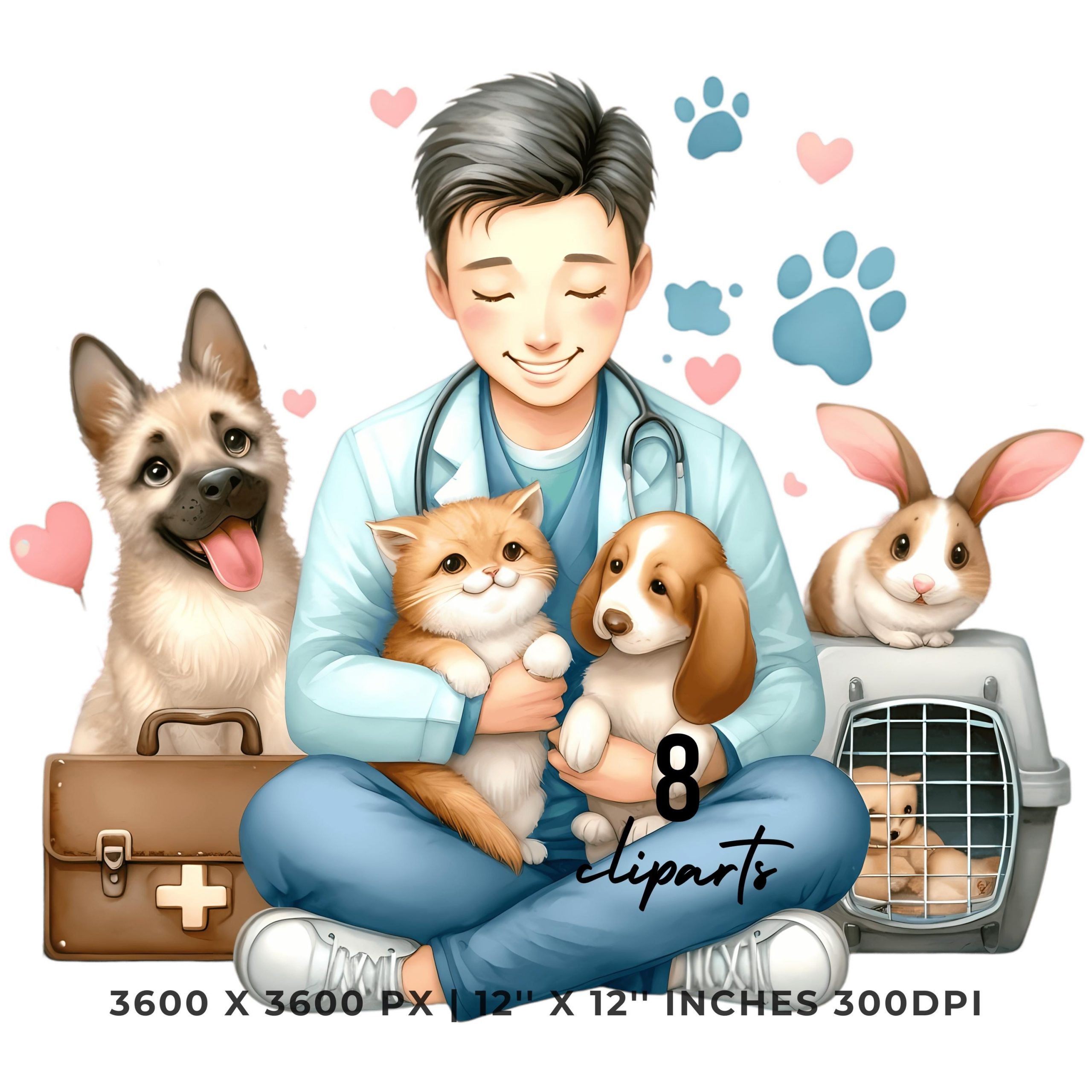 Veterinarian PNG Clipart | Veterinarian | Watercolor Veterinarian | Illustration Clipart | Pet 8 PNG – 8 JPG Sublimation Commercial Use – Instant Digital Download