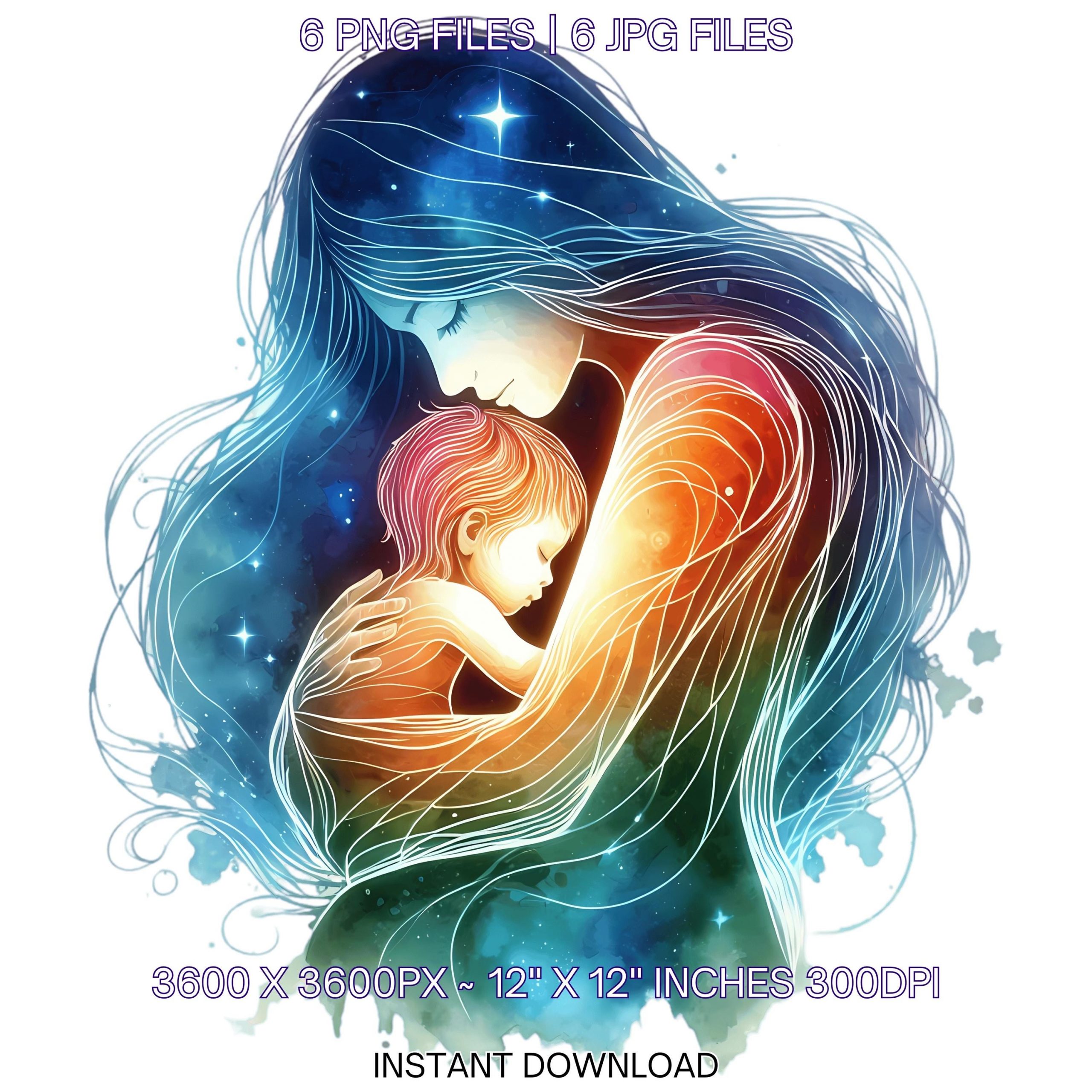 Child hugging Mom PNG Clipart | Child hugging Mom | Watercolor Child hugging Mom Illustration | 6 JPG – 6 PNG Sublimation Commercial Use – Instant Digital Download