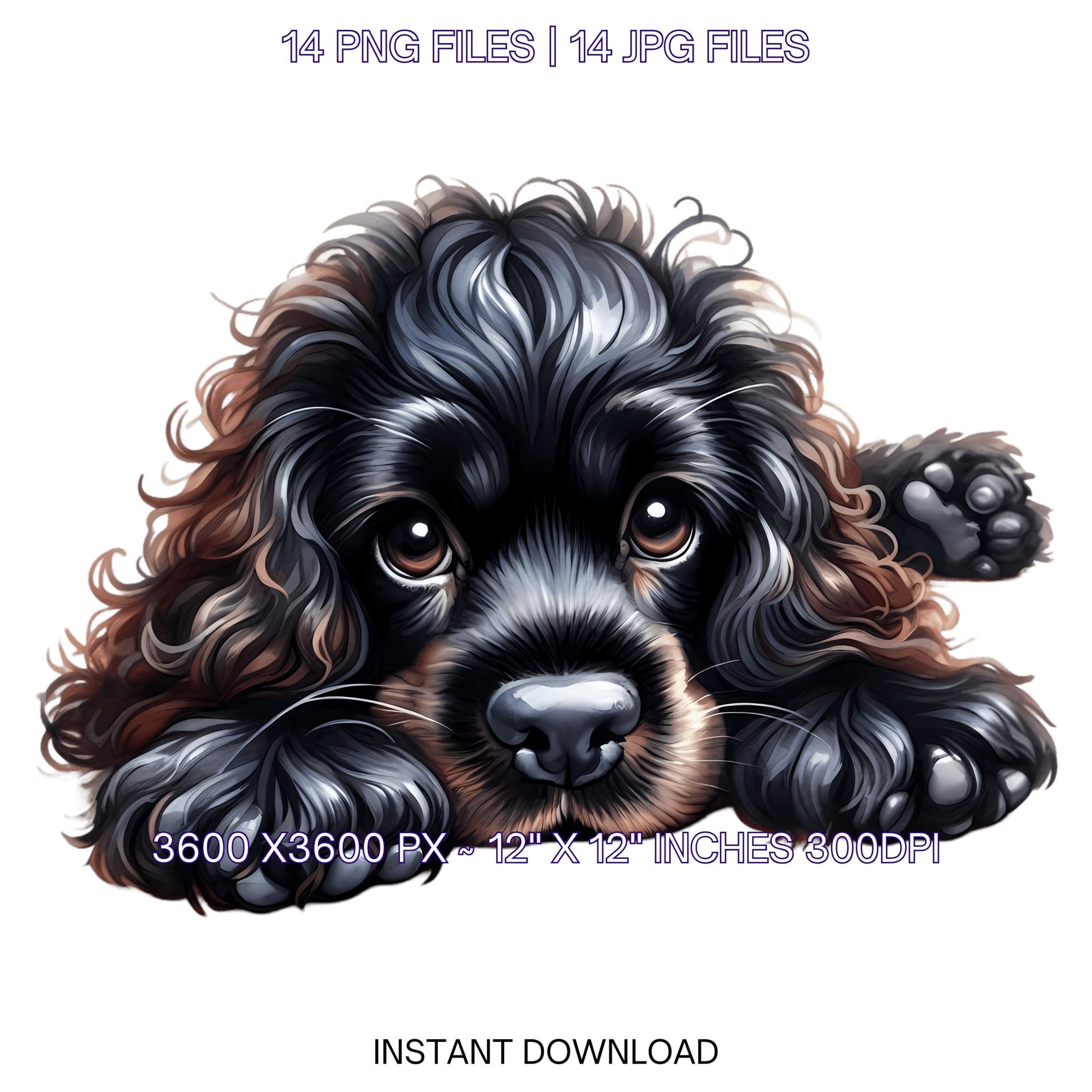 American Cocker Spaniel Clipart | 12 Watercolor American Cocker Spaniel Puppy Dog PNG for Card, Scrapbooking, Sublimation, Commercial Use – Instant Digital Download
