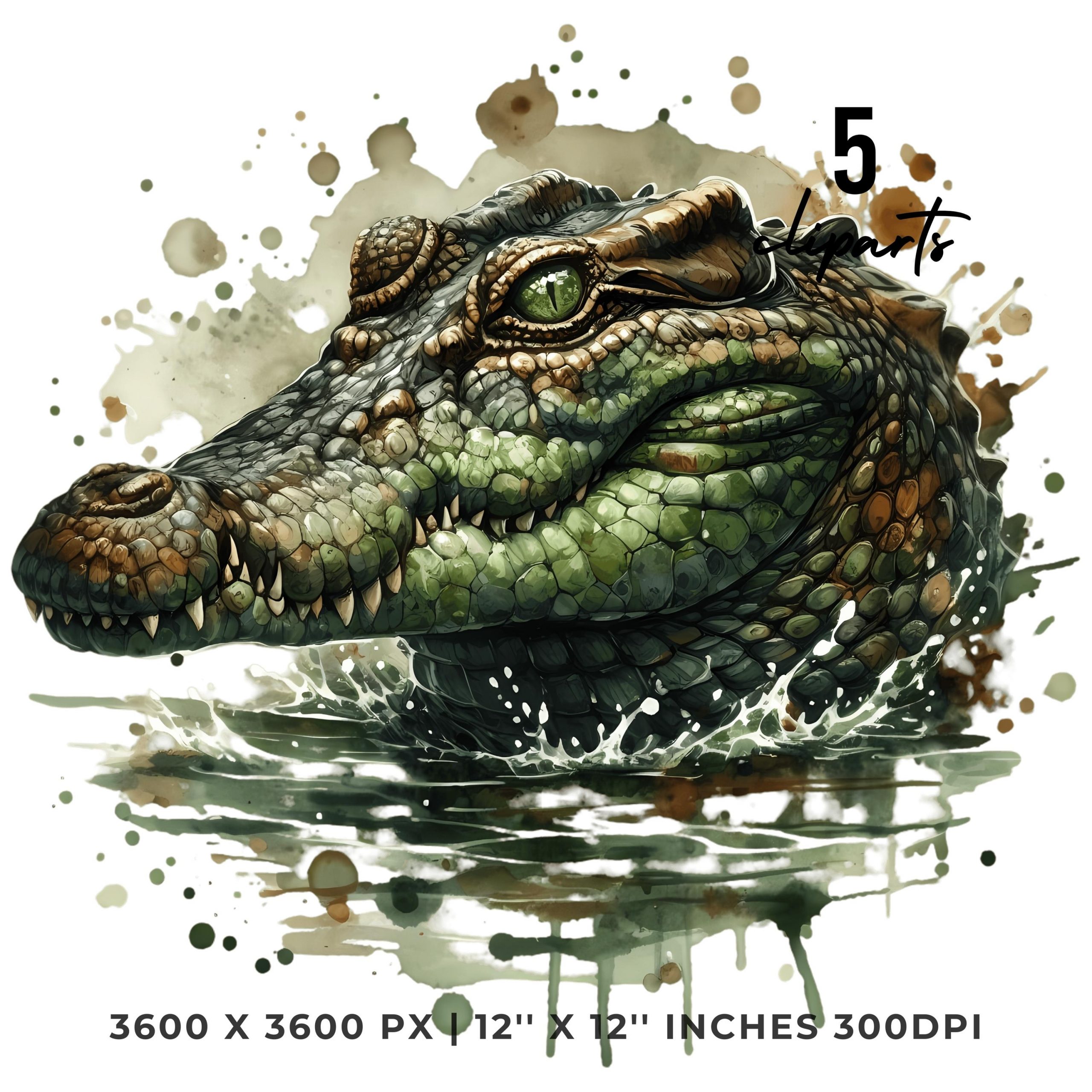 Crocodile Clipart PNG | 5 Watercolor crocodile emerging from murky swamp water with a mischievous eye | Sublimation Commercial Use – Instant Digital Download
