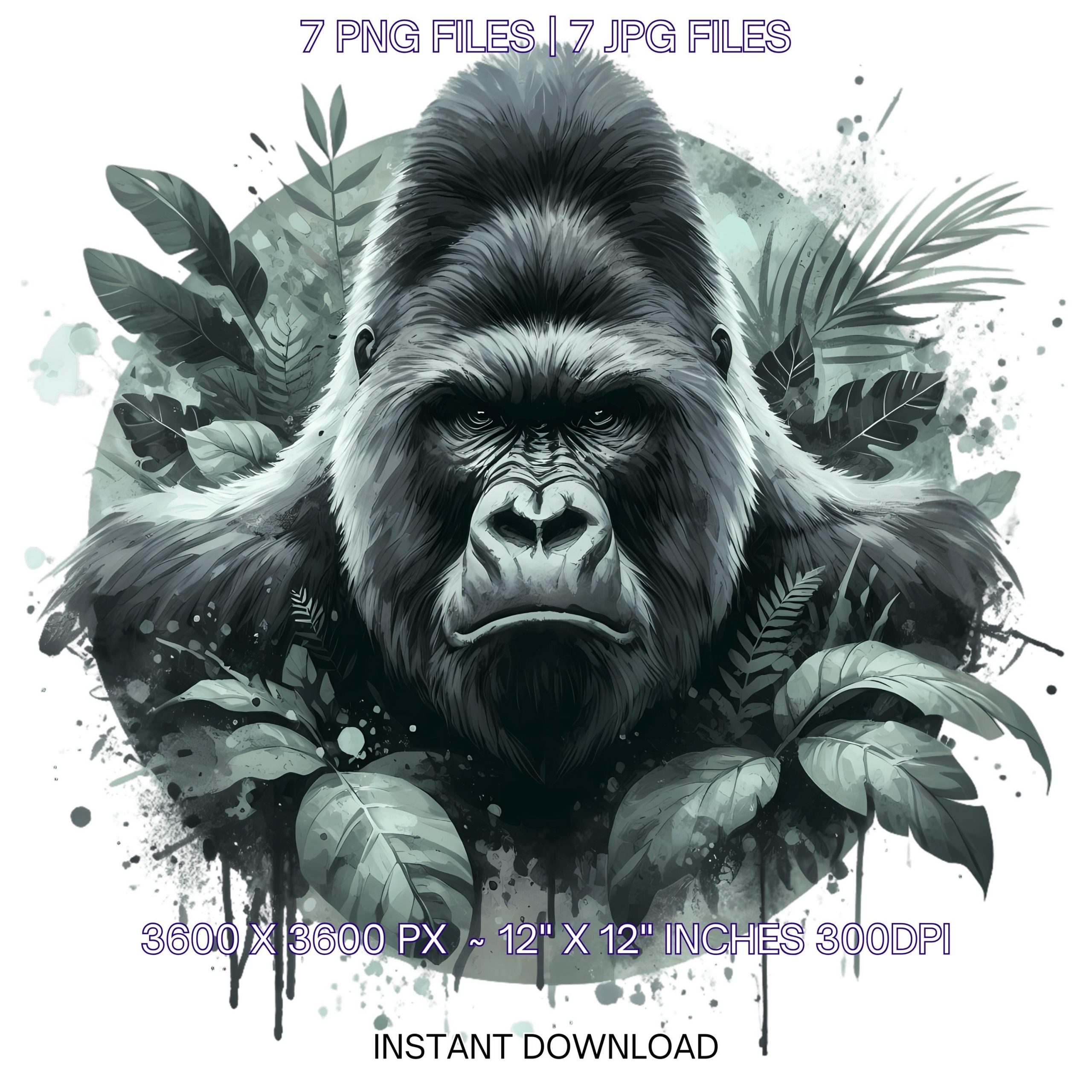 Gorilla Clipart PNG | 7 Watercolor Strong Gorilla in a Jungle backdrop  | Jungle Clipart | Sublimation Transparent Commercial Use – Instant Digital Download