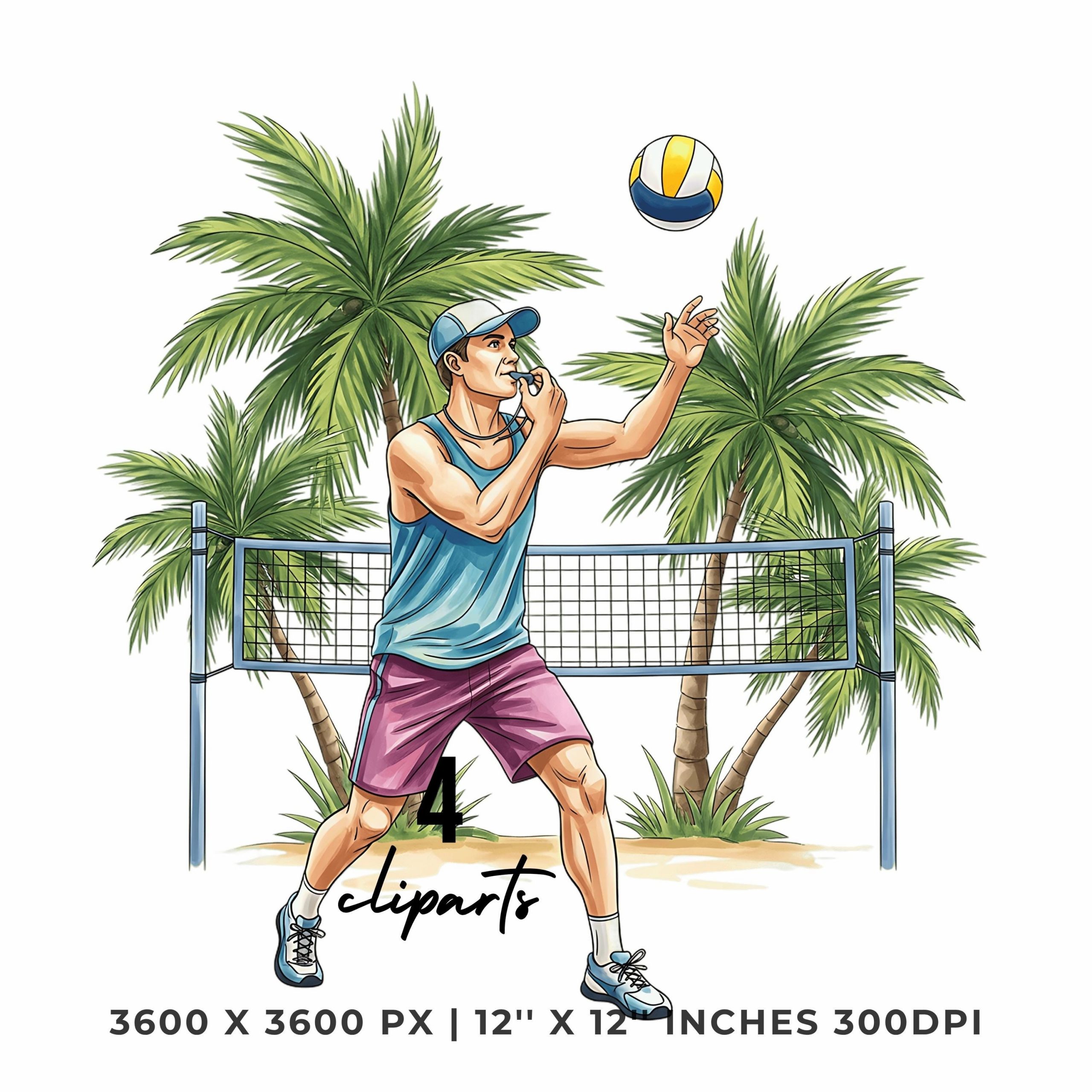 Volleyball Player PNG Clipart | Watercolor Beach Volleyball Coach with Whistle & Tossing Volleyball | Summer job 4 PNG 4 JPG Commercial Use – Instant Digital Download