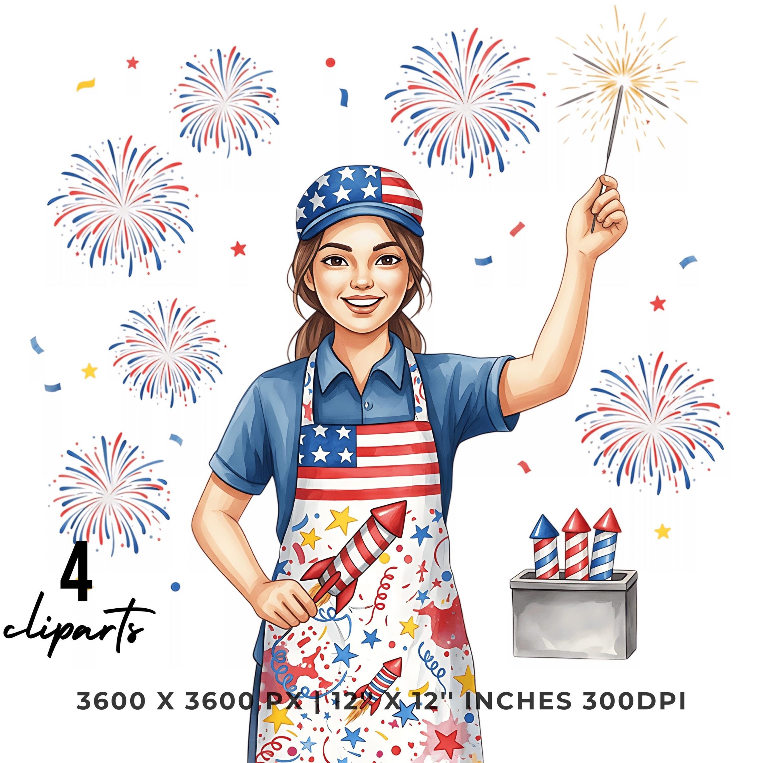 USA National Day png Clipart | Watercolor Fireworks Stand Worker | US 4 July Fireworks Man 4 png – 4 jpg Graphic Commercial Use – Instant Digital Download