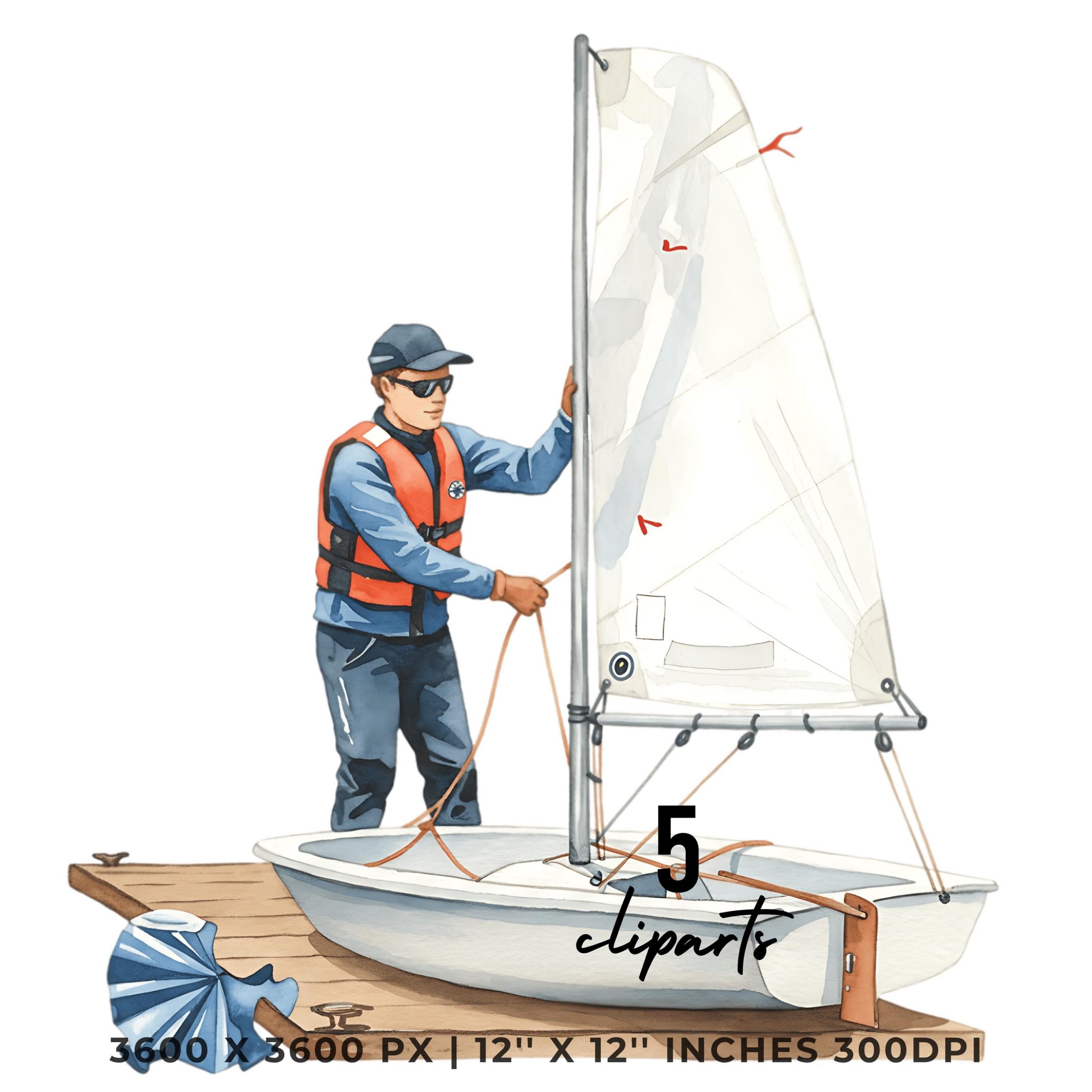 Sailing Boat Clipart | Nautical Summer Boy Bundle | Dock Sail Art | 5 PNG & 5 JPG | Beach Summer Digital Stickers | 12″x12″ 300DPI – Instant Digital Download
