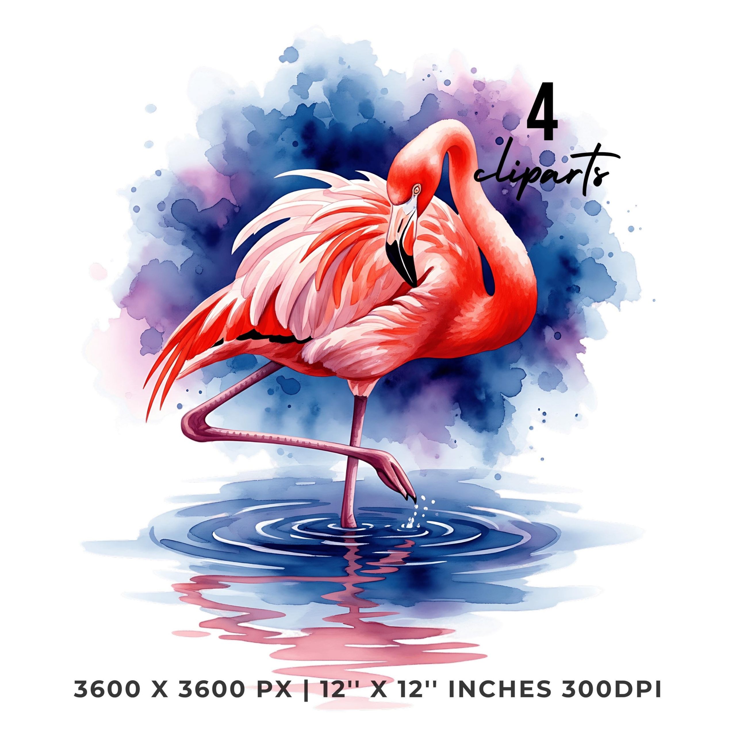 Summer Flamingo Clipart PNG | 4 Watercolor Flamingo teaching yoga class to other flamingos on the sunrise beach | Sublimation Commercial Use – Instant Digital Download