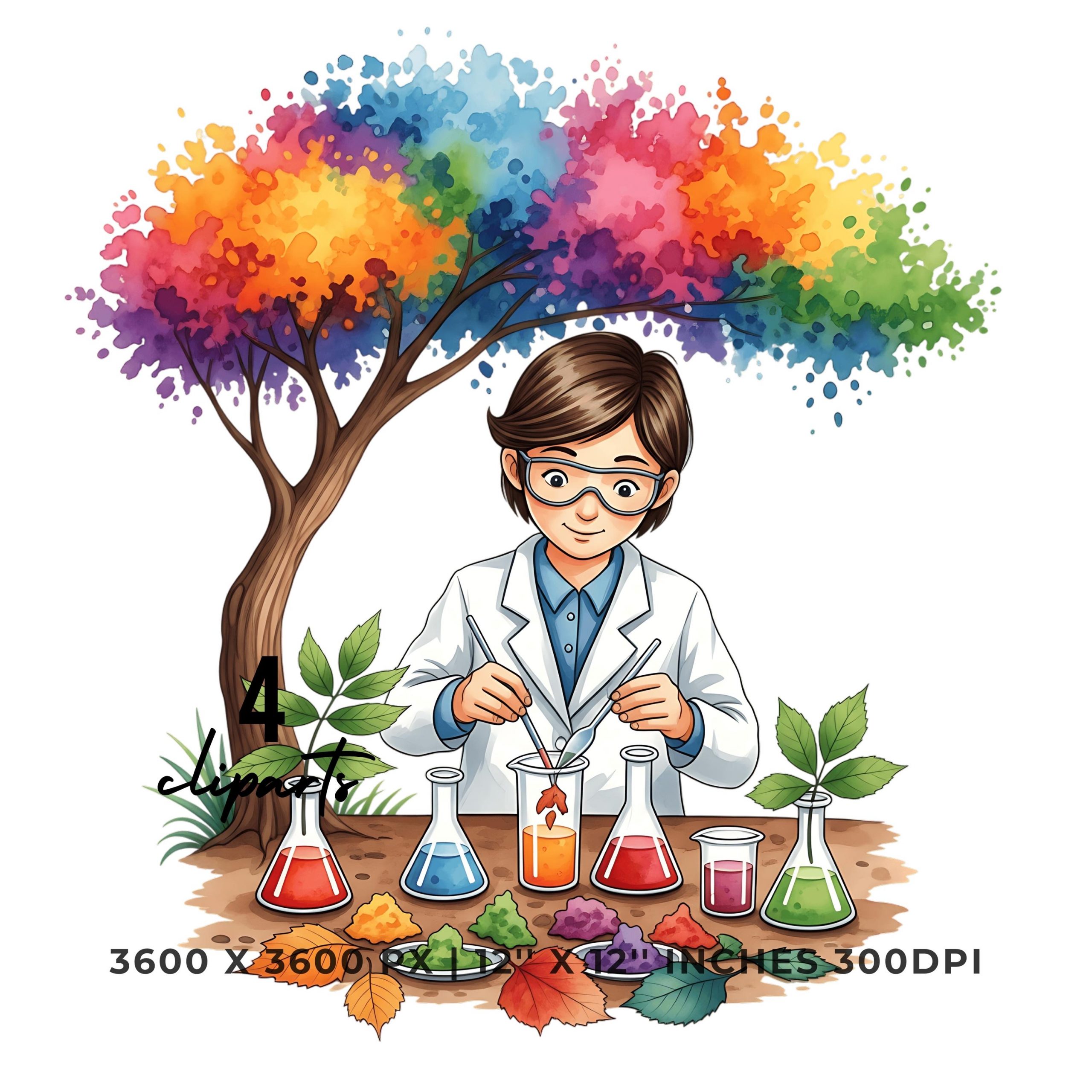 Leaf Science Lab Clipart | Nature Chemistry Art | STEM Art | 4 PNG & 4 JPG | Sublimation Design | 12″x12″ 300DPI Graphic Commercial Use – Instant Digital Download