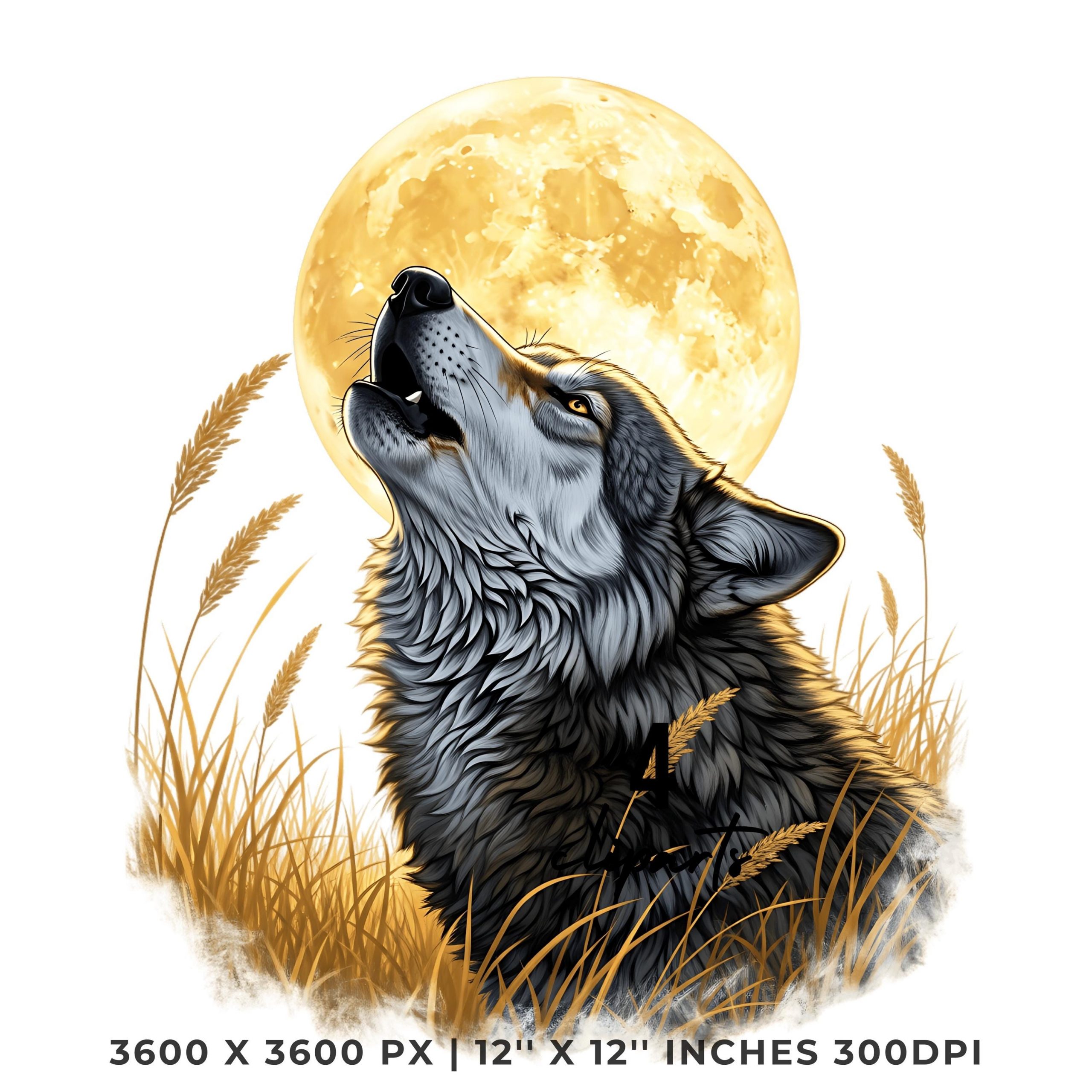 Howling Wolf Harvest Moon Clipart Set | 4 PNG & 4 JPG | Sublimation Transparent Commercial Use – Instant Digital Download