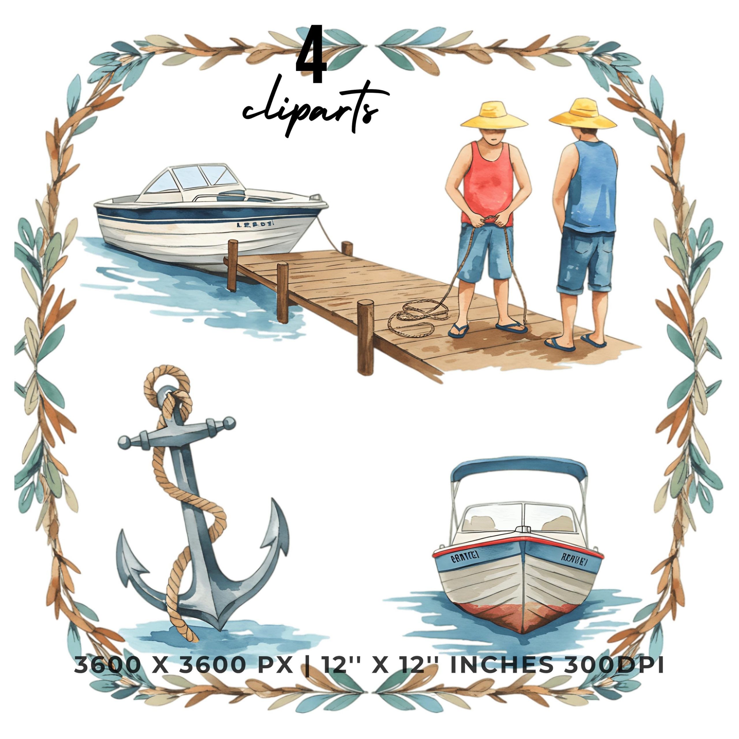 Boat Worker PNG Clipart | Watercolor Boat Rental Worker tying a rope to dock in flip-flops | Sea Worker 4 PNG – 4 JPG Graphic Commercial Use – Instant Digital Download