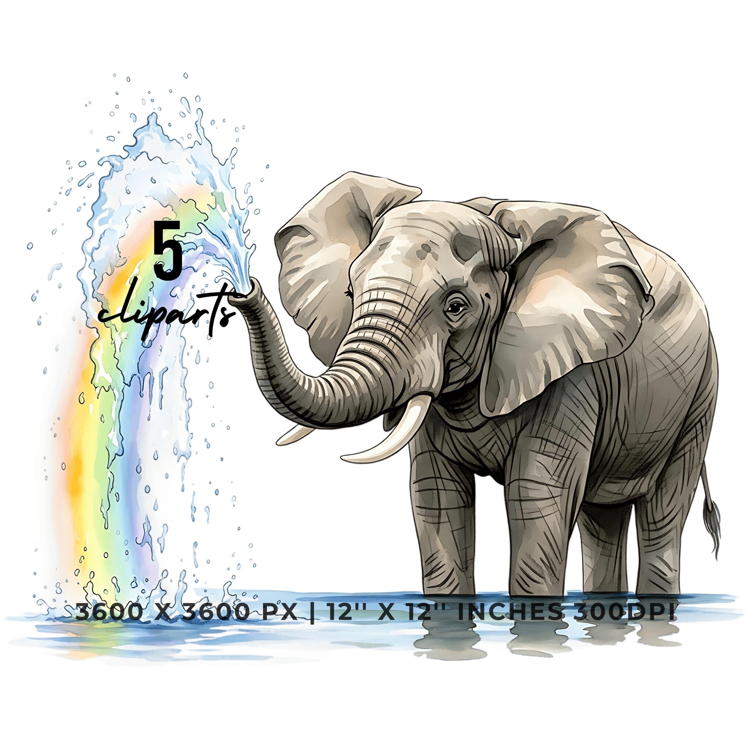 Elephant Clipart PNG | Watercolor Elephant splashing water  | Elephant in  lake | Summer Sublimation 5 PNG 5 JPG Transparent Commercial Use – Instant Digital Download
