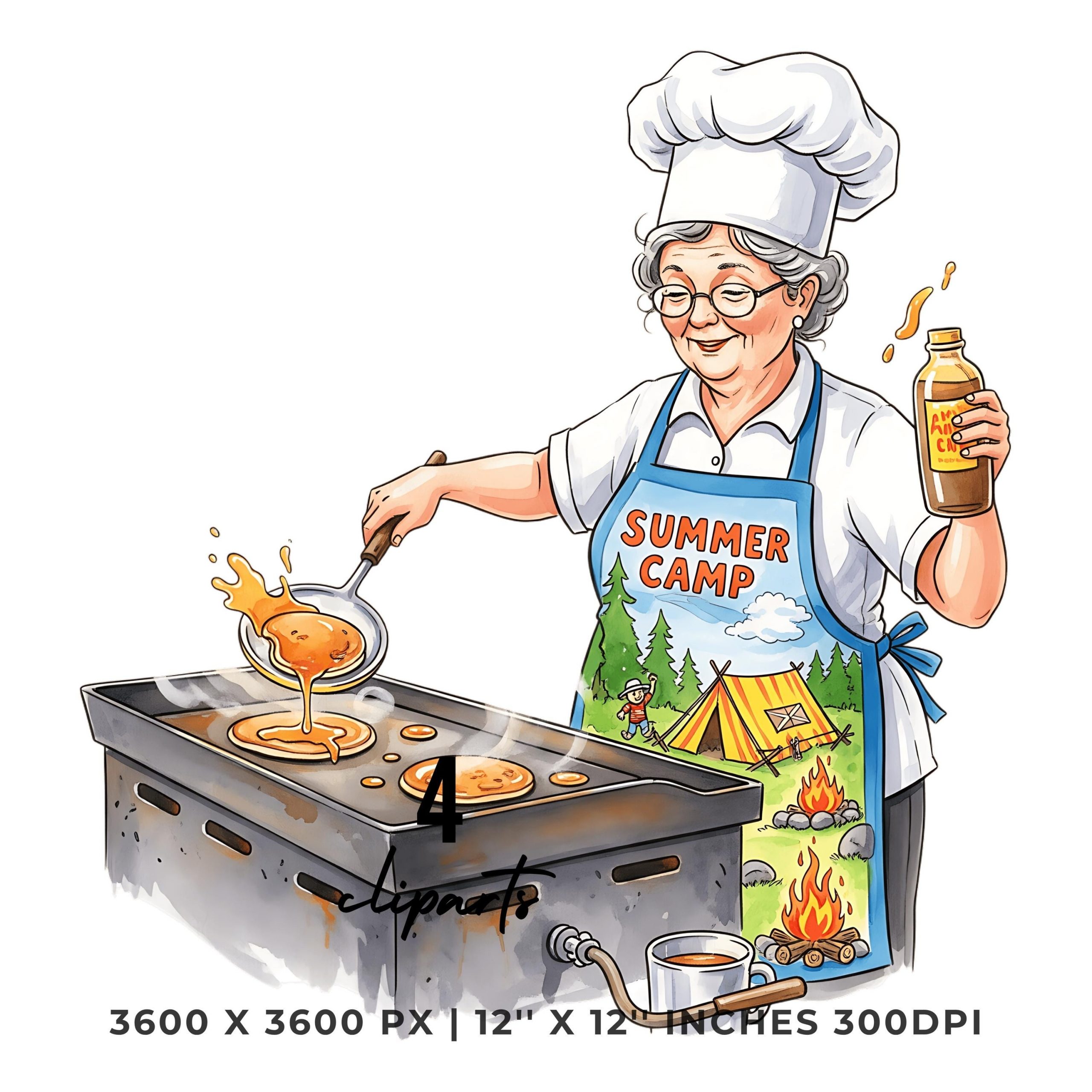 Camp Pancake Breakfast Clipart | Summer Cooking Illustrations | 4 PNG & 4 JPG | Digital Stickers | 12″x12″ 300DPI Graphic Commercial Use – Instant Digital Download