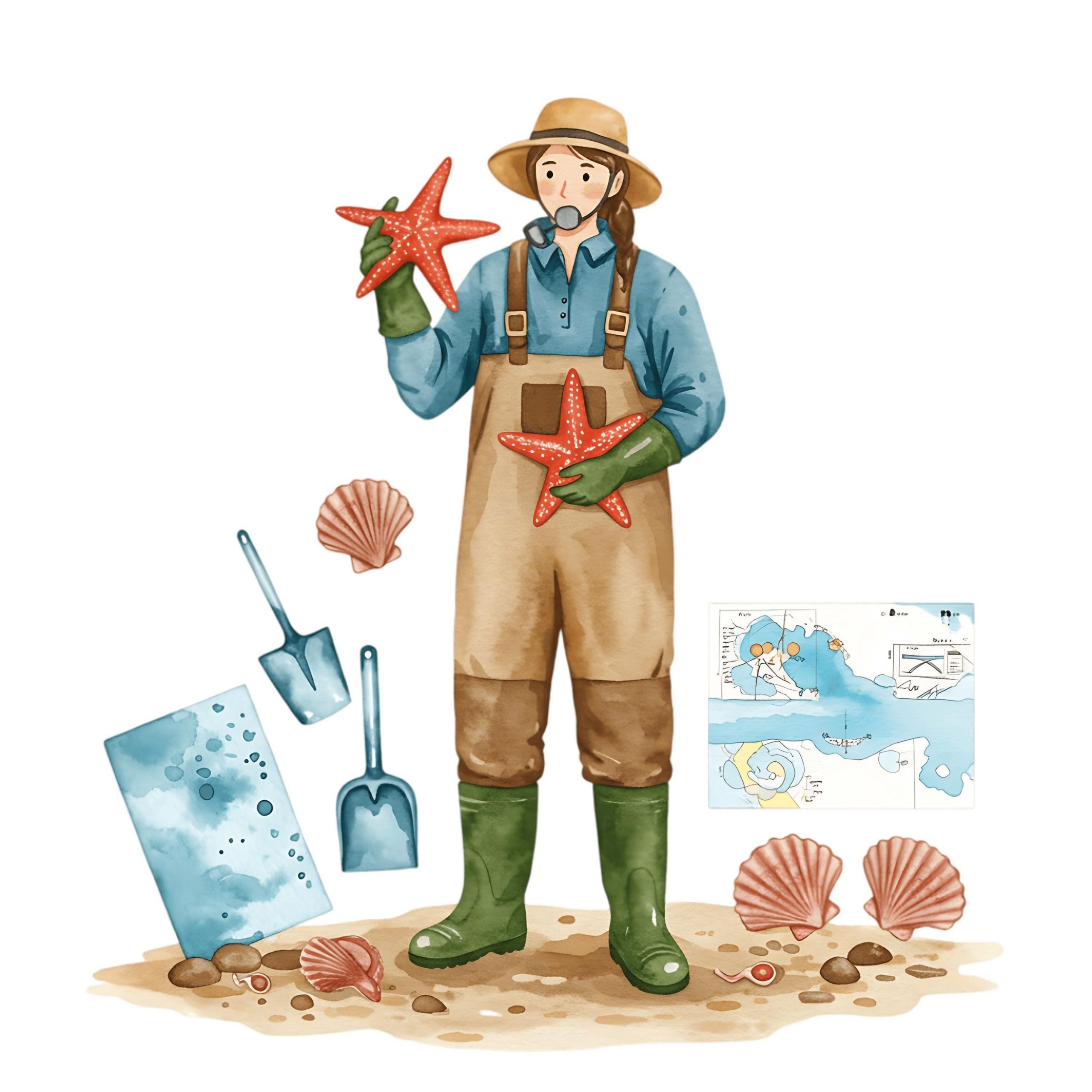 Starfish Collector Clipart png jpg | Ocean Beach Sea Life Art | 4 PNG & 4 JPG | Digital Stickers | 12″x12″ 300DPI Commercial Use – Instant Digital Download