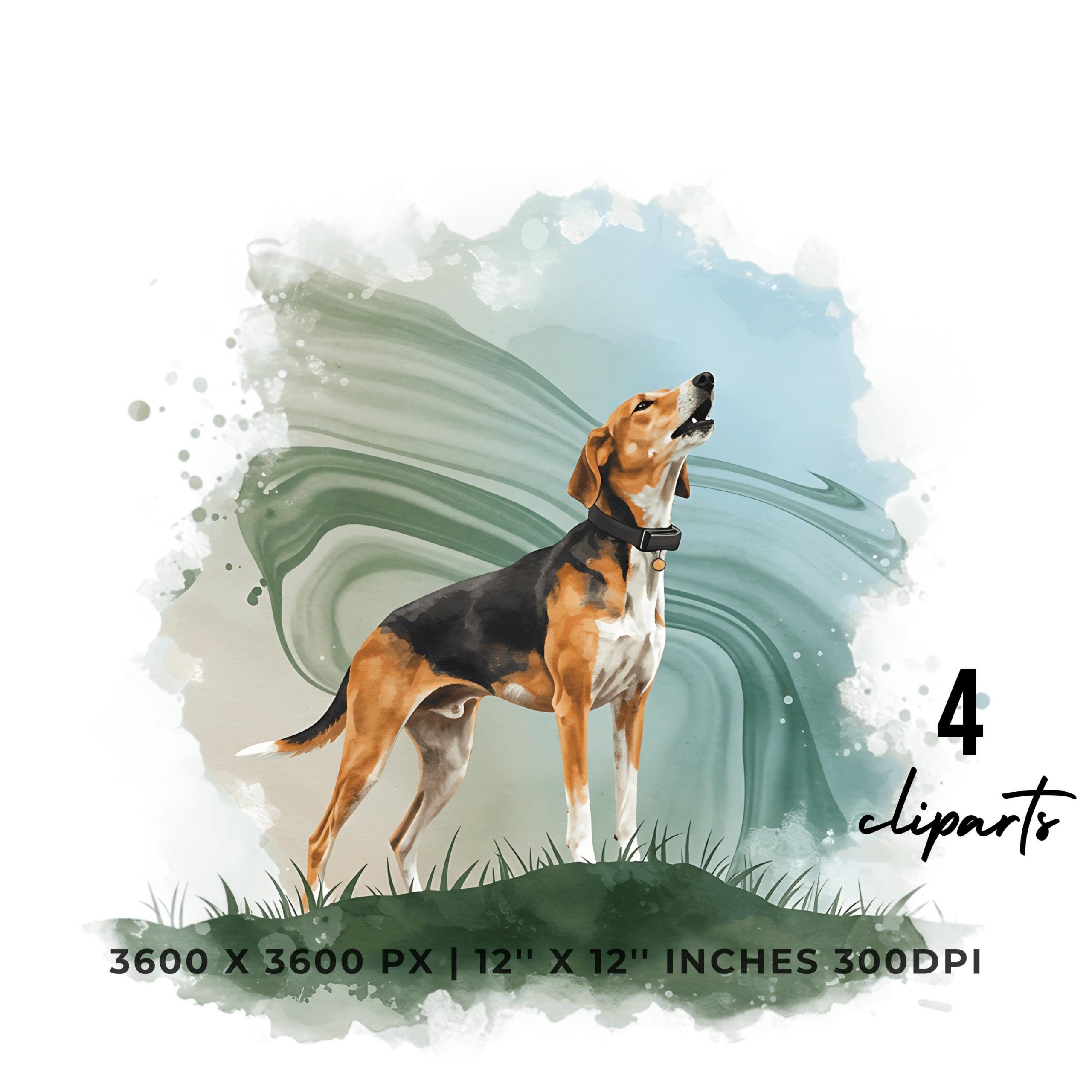 Foxhound Dog Hunting Clipart | Dog Barking on the Hill | 4 PNG & 4 JPG Sublimation Transparent Hi-Res Commercial Use – Instant Digital Download